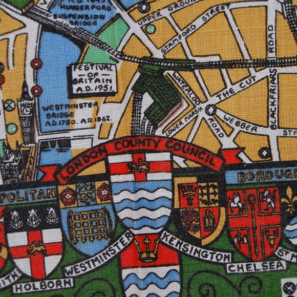 Collectable Irish Linen Towel Historical Map of London 19" 1/2" by 30" - Picture 13 of 15